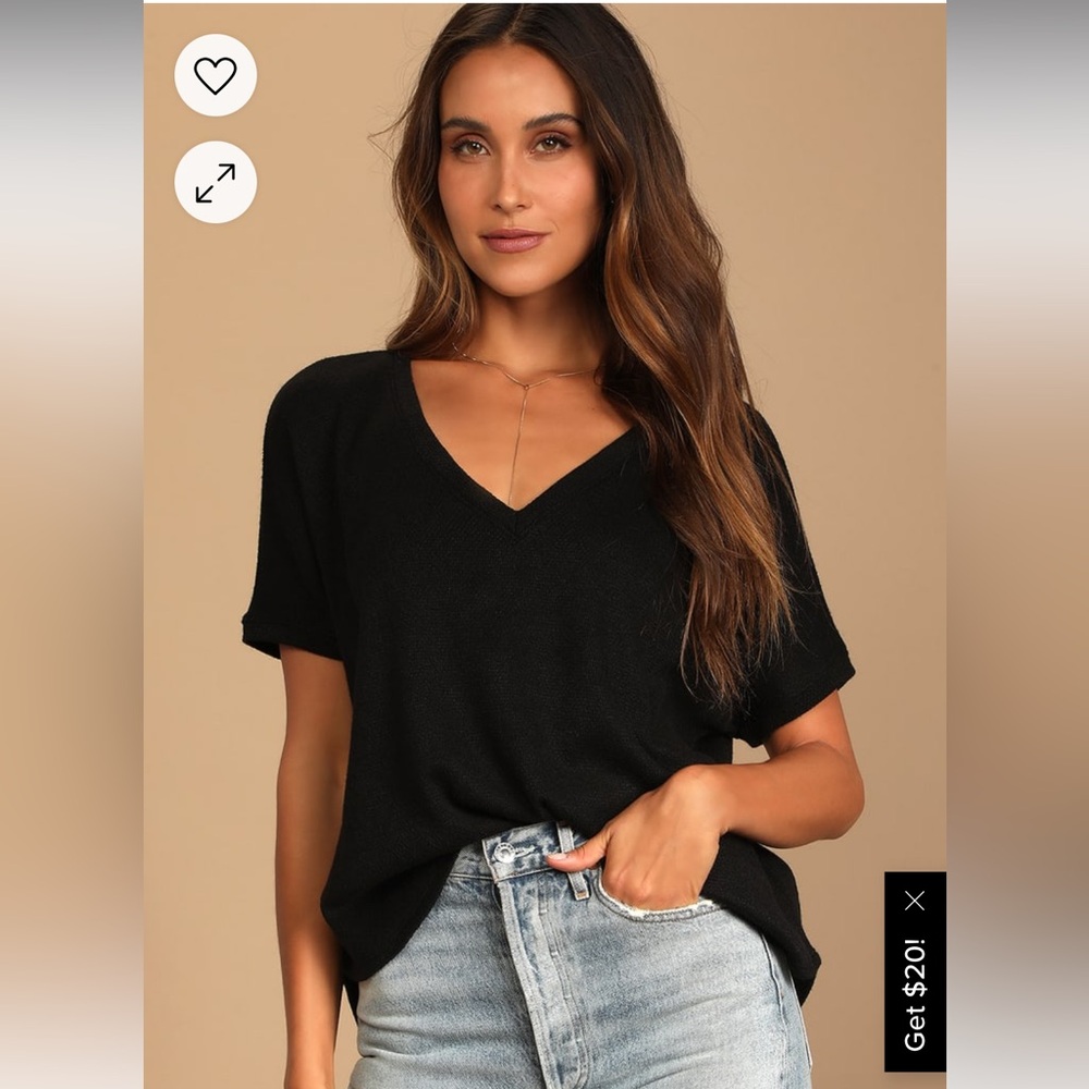 Brand New! True Story Black V-Neck Short Sleeve Sweater Top Size Small